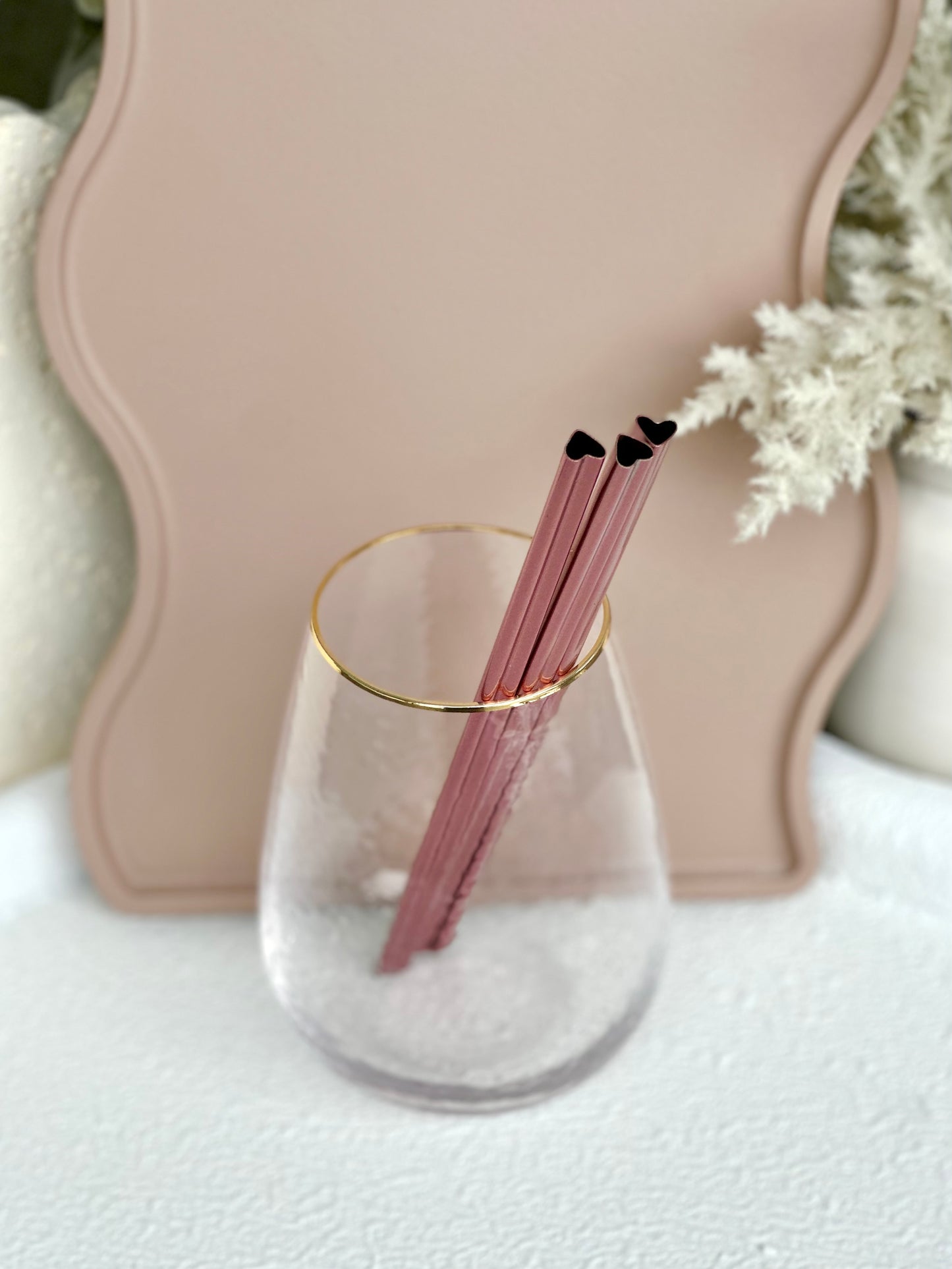 Pink Heart Metal Straws - Set of 3