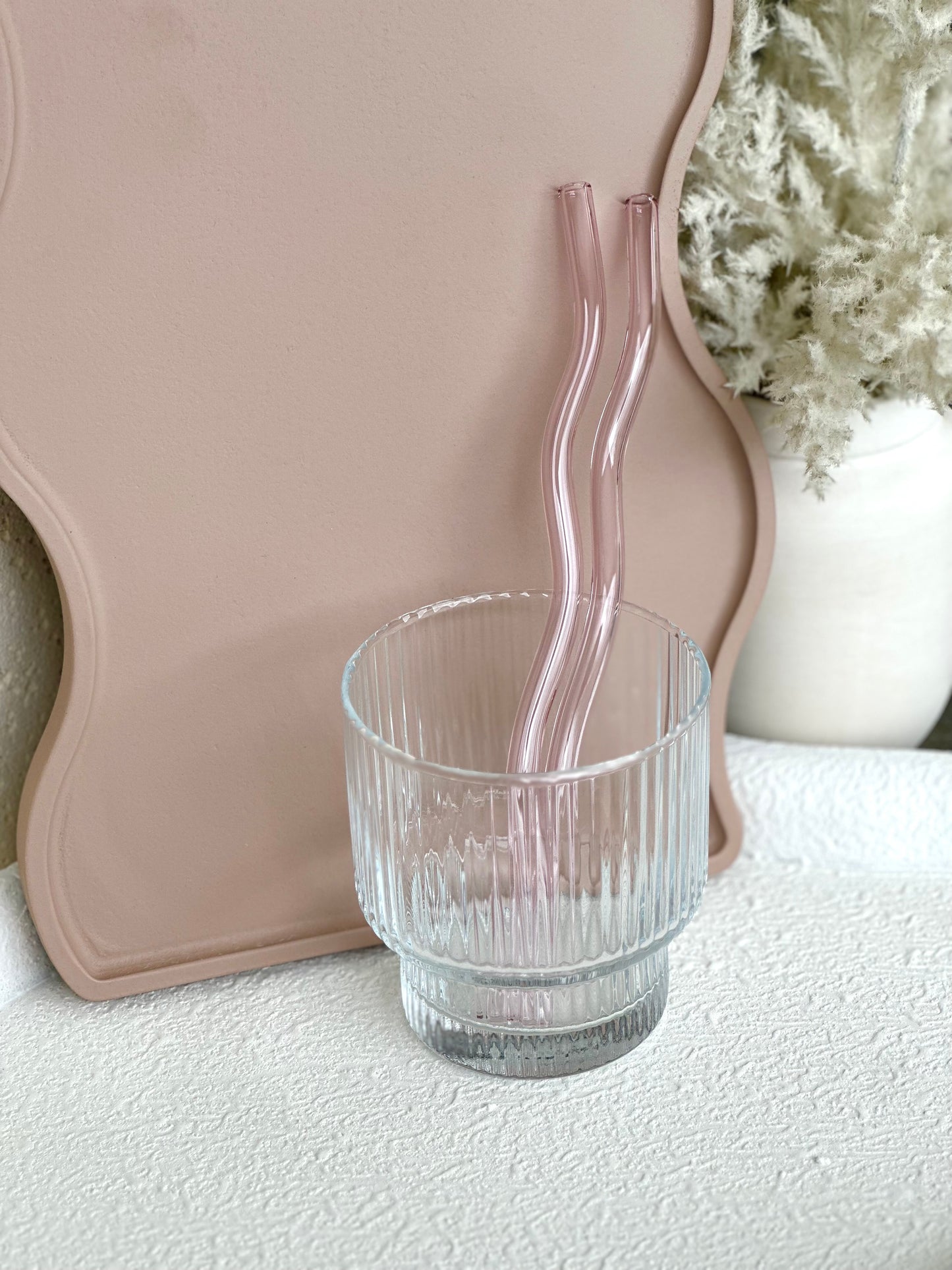 Pink Wave Glass Straws - Set of 2